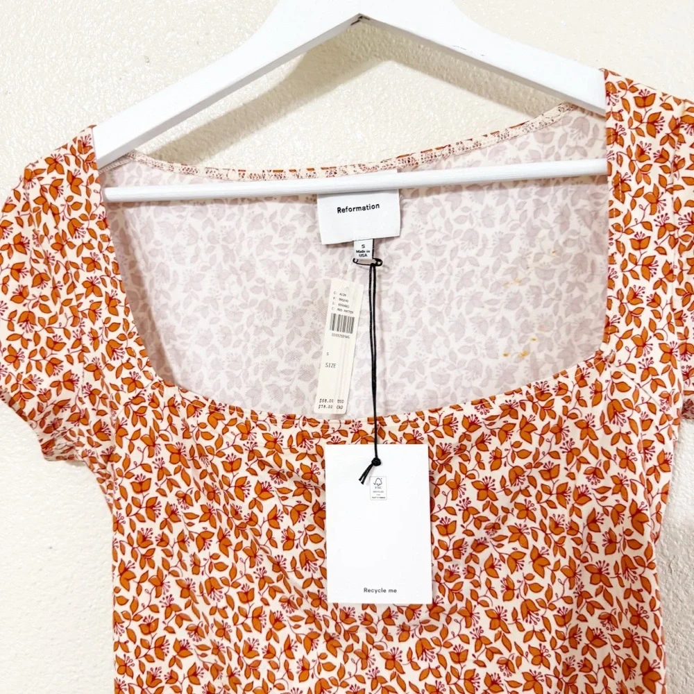NWT Reformation Bardot Square Neck Knit Anthropologie Top in Mulberry Floral S - Picture 6 of 8